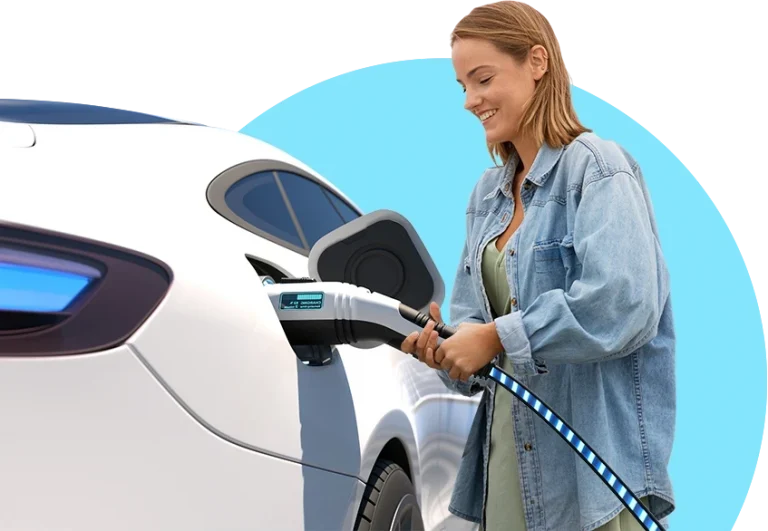 Woman holding EV charger